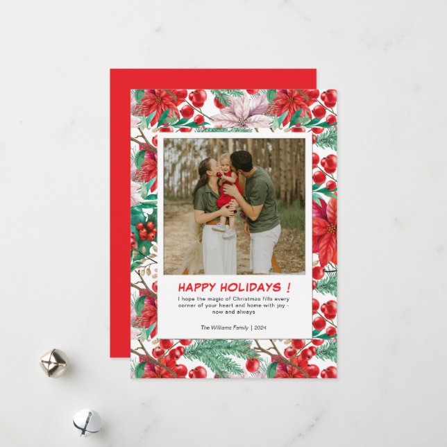 Cartão De Festividades Natal da família Red Poinsettia 2 (Frente/Verso In Situ)