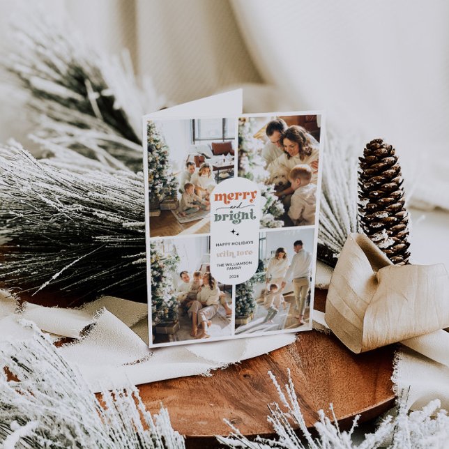 Cartão De Festividades Natal da família Retro (Retro Family Photo Christmas Greeting Card)