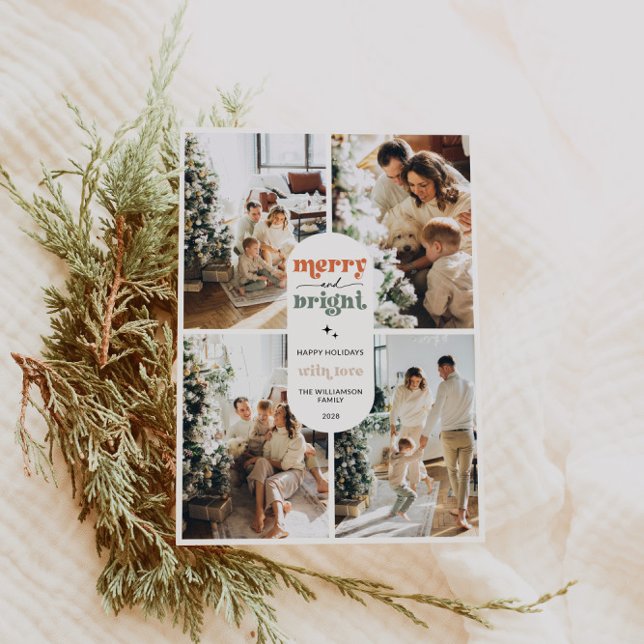 Cartão De Festividades Natal da família Retro (Retro Family Christmas Photo Card)