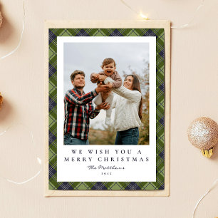 Cartão De Festividades Natal da família rustic de Xadrezes verdes e festi