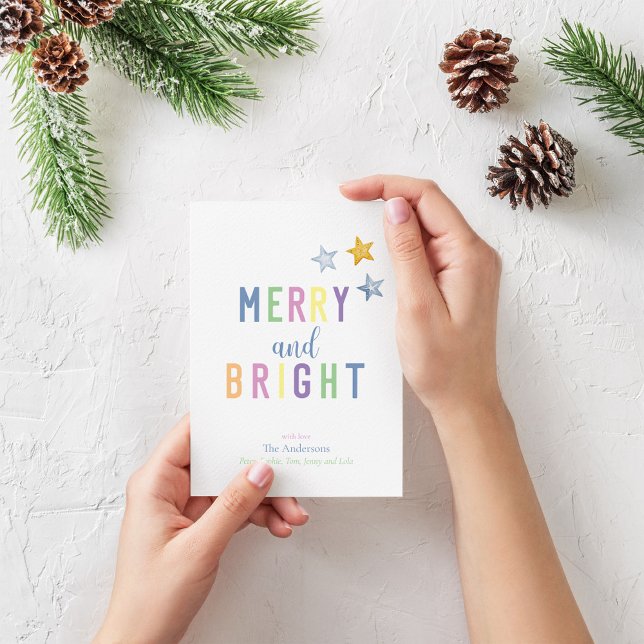 Cartão De Festividades Natal da feliz e do Bright Pastel (Merry and Bright colourful Christmas card)