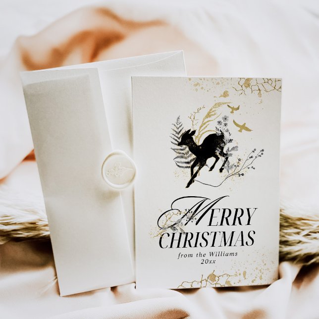 Cartão De Festividades Natal da Floresta Mágica de Lua Dourada Moderna (Criador carregado)