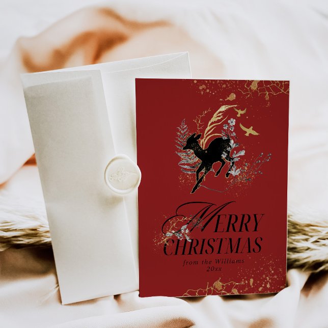 Cartão De Festividades Natal da Floresta Mágica de Lua Dourada Moderna (Criador carregado)