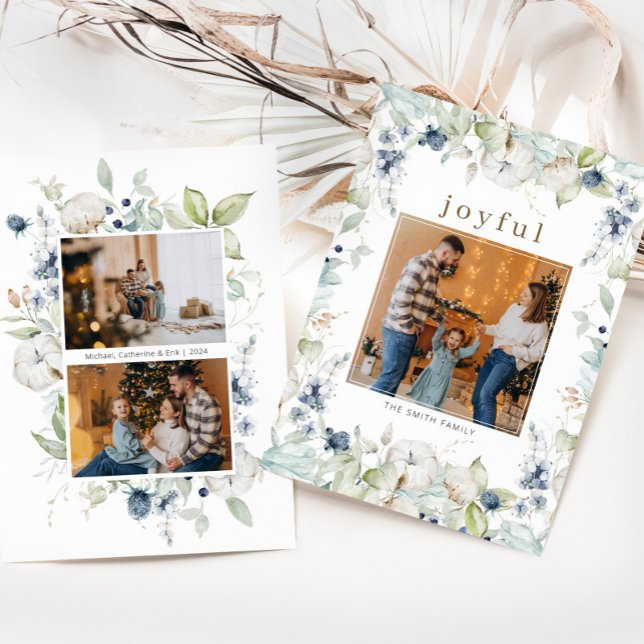 Cartão De Festividades Natal da Folhagem de Aquarela Joyful (Criador carregado)