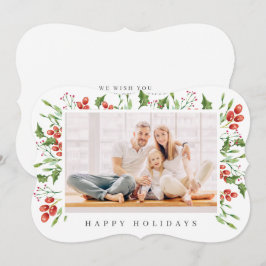 Cartão De Festividades Natal da Folhagem de Berry Holly Botânica da Aquar