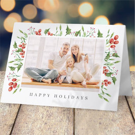 Cartão De Festividades Natal da Folhagem de Berry Holly Botânica da Aquar