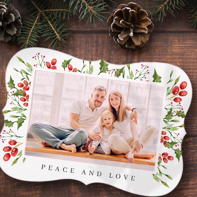 Cartão De Festividades Natal da Folhagem de Berry Holly Botânica da Aquar (Criador carregado)