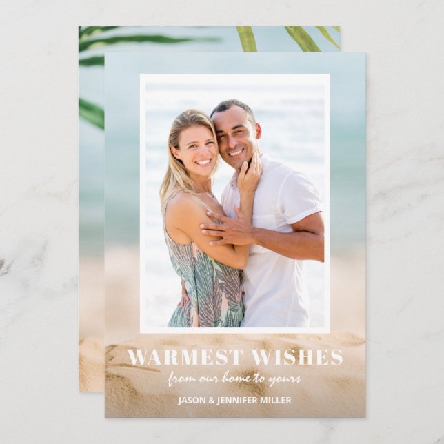 Cartão De Festividades Natal da Foto de Areia e Praia do Mar (Frente/Verso)