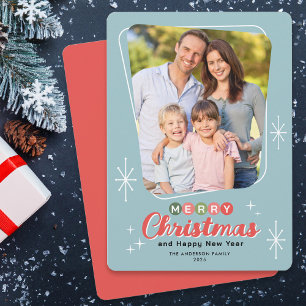 Cartão De Festividades Natal da Foto Moderna do Século Retro