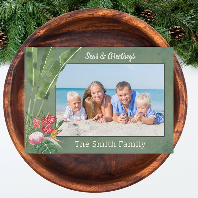 Cartão De Festividades Natal da imagem da praia (Favorite Beach Vacation Holiday Photo Christmas Card)