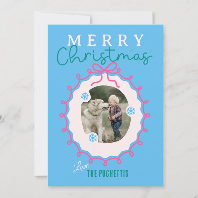 Cartão De Festividades Natal da Imagem Rosa Friso (Frente)