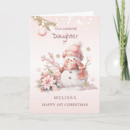 Cartão De Festividades Natal da Menina 1ª Cor-de-Rosa Floco de Neve