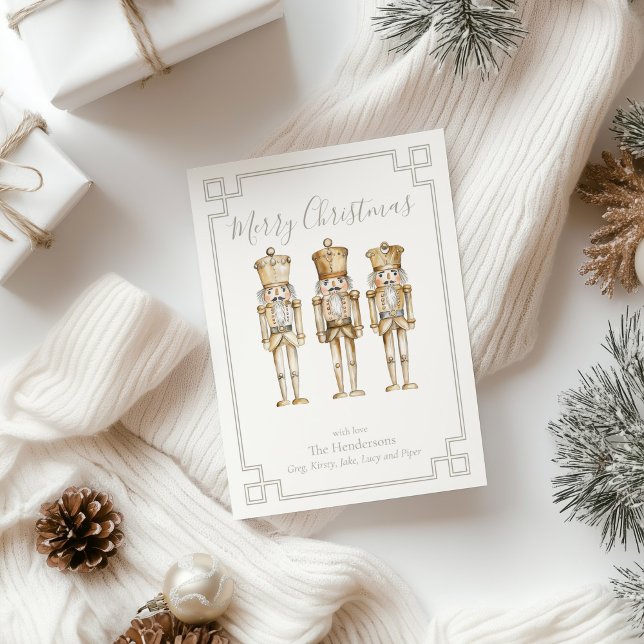 Cartão De Festividades Natal da Noz Quebradora Dourada (gold nutcracker christmas holiday card
)