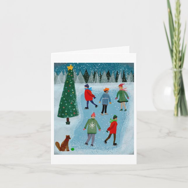 Cartão De Festividades Natal Da Pista De Gelo (Frente)