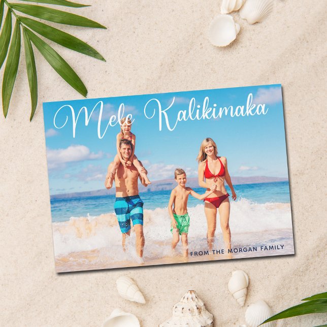 Cartão De Festividades Natal da Praia da Foto da Família Mele Kalikimaka (Criador carregado)