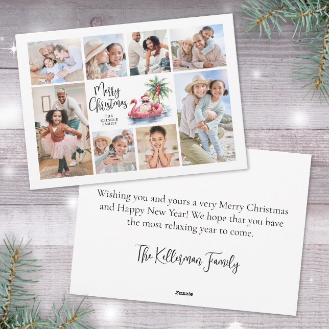 Cartão De Festividades Natal da praia de fotos tropicais de Santa Claus (Santa Claus Tropical Photo Beach Christmas Holiday Card )