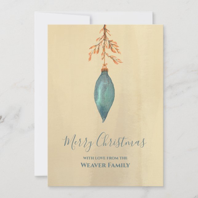 Cartão De Festividades Natal da Turquesa de Aquarela Pintada à Mão Modern (Frente)