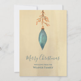 Cartão De Festividades Natal da Turquesa de Aquarela Pintada à Mão Modern