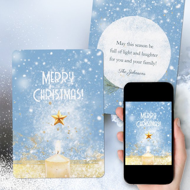 Cartão De Festividades Natal da Vela com ouro (Golden Glitter Candle Merry Christmas Holiday Card ©Susanne Sachers - Sunny Mind 🌞)