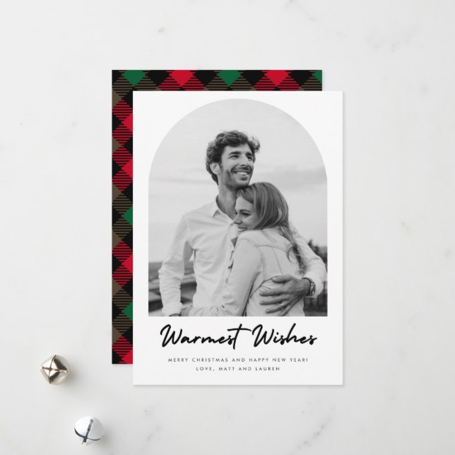 Cartão De Festividades Natal da Xadrez de fotos em arco (Frente/Verso In Situ)