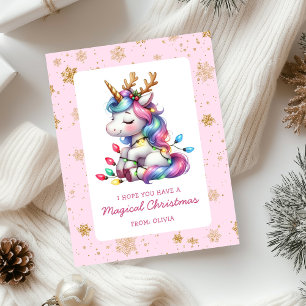 Cartão De Festividades Natal das Crianças do Unicórnio Fofo