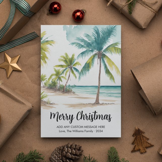Cartão De Festividades Natal das Palmeiras de Praia Tropicais Modernas (Modern Tropical Beach Palm Trees Christmas Holiday Card
)