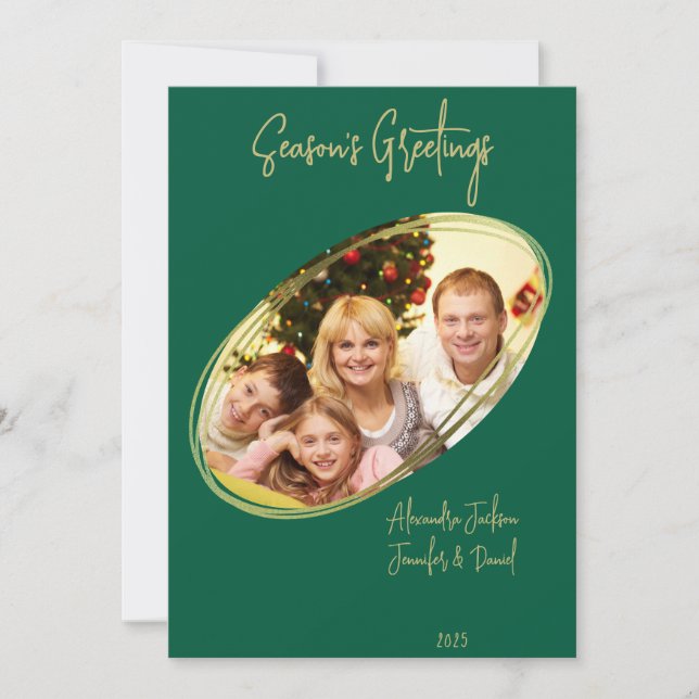 Cartão De Festividades Natal das saudações Mínimas Verde e Dourada da Est (Frente)