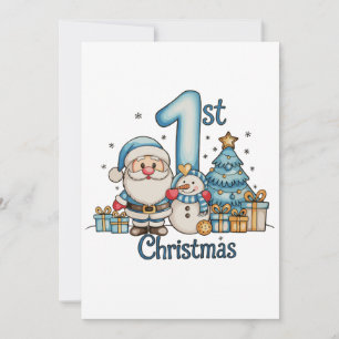 Cartão De Festividades Natal de 1º Azul Papai Noel Boneco de Neve Natal M