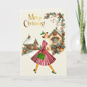 Cartão De Festividades Natal de 1950 Senhora Vintage
