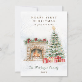 Cartão De Festividades Natal de 1rua em New Home Tree Fire Place