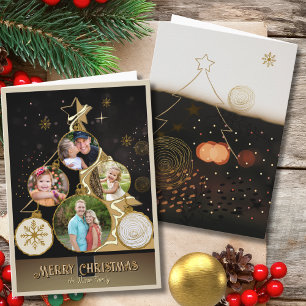 Cartão De Festividades Natal de 4 Fotos em Carvão e Estrela Dourada Elega