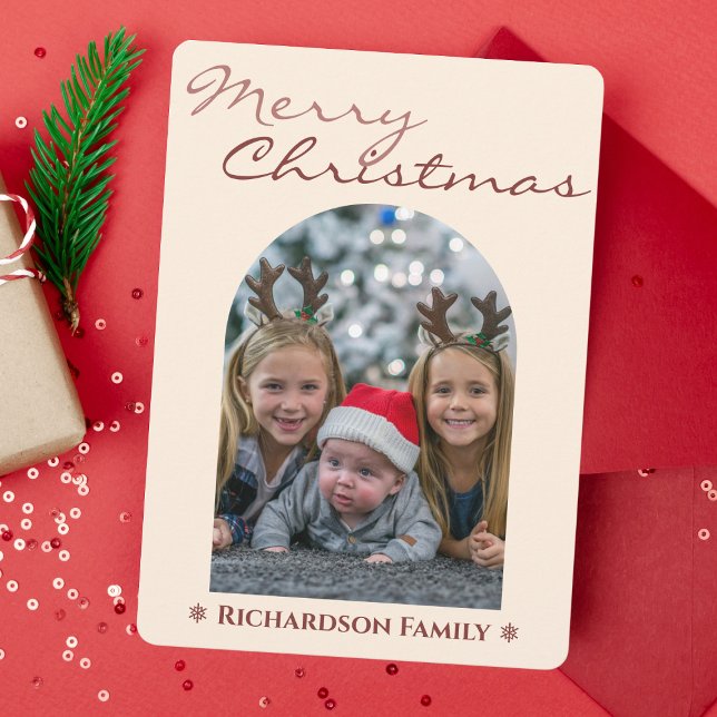 Cartão De Festividades Natal de Arch Rosa Moderno (Heartfelt moments, beautifully framed in this pink holiday card.)