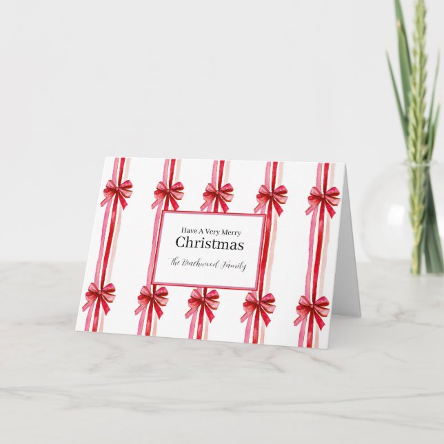 Cartão De Festividades Natal de Arcos Vermelhos Rosa (Frente)