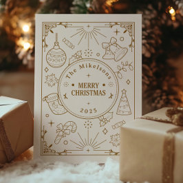 Cartão De Festividades Natal de Arte Dourada Elegante