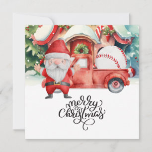 Cartão De Festividades Natal de baseball com Papai Noel e Neve