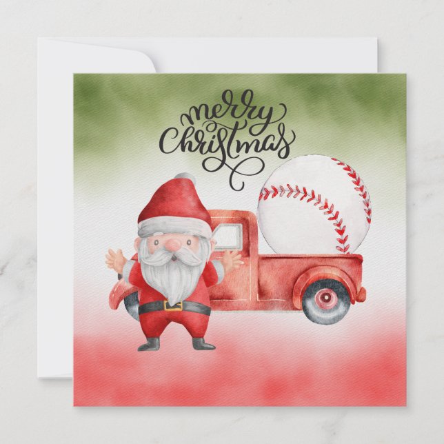 Cartão De Festividades Natal de baseball com Papai Noel e Neve (Frente)