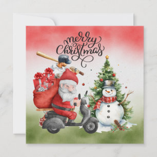 Cartão De Festividades Natal de baseball com Papai Noel e Neve