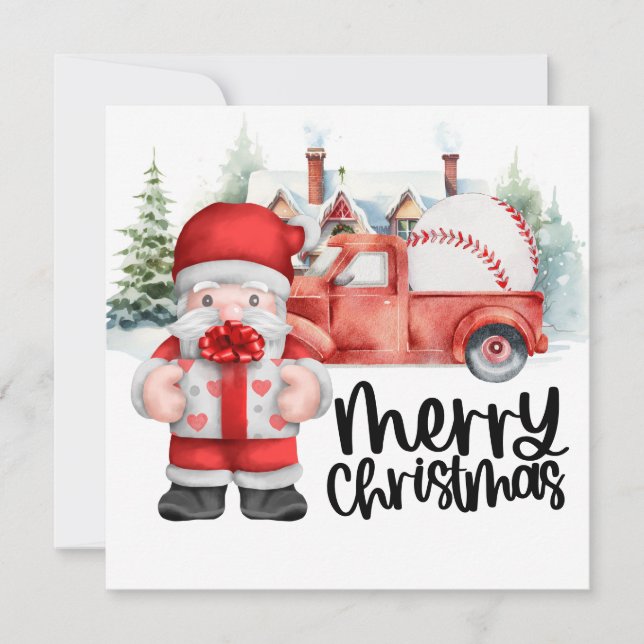 Cartão De Festividades Natal de baseball com Papai Noel e Neve (Frente)