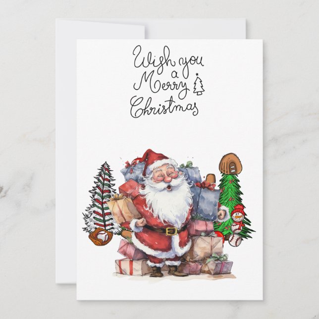Cartão De Festividades Natal de baseball com presentes e bola (Frente)