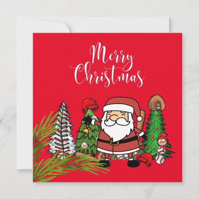 Cartão De Festividades Natal de baseball com presentes e bola (Frente)