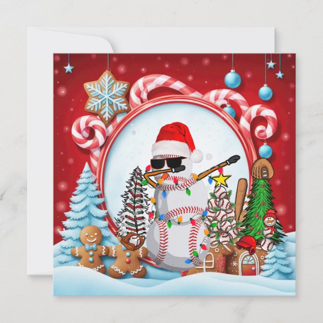 Cartão De Festividades Natal de baseball com presentes e bola (Frente)