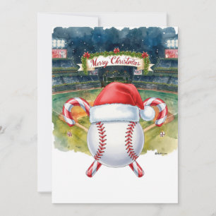Cartão De Festividades Natal de baseball temido no estádio