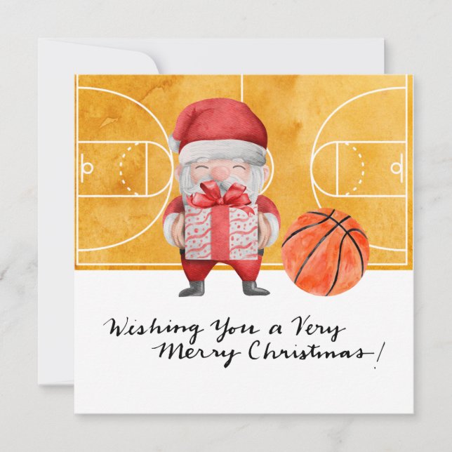 Cartão De Festividades Natal de basquete com Papai Noel (Frente)