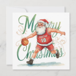 Cartão De Festividades Natal de basquetebol Themed Papai Noel jogando