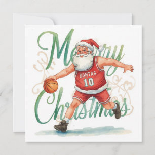 Cartão De Festividades Natal de basquetebol Themed Papai Noel jogando