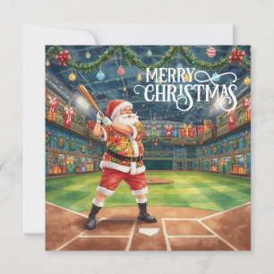 Cartão De Festividades Natal de Beisebol com Papai Noel