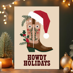 Cartão De Festividades Natal de Bota de Cowboy Western Howdy Holidays