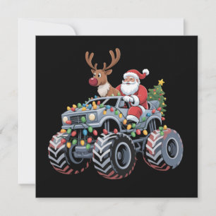 Cartão De Festividades Natal de Caminhão Monstro Papai Noel Rena Feriado