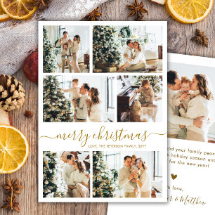 Cartão De Festividades Natal de Colagem de Fotos 6 Elegante Script Dourad