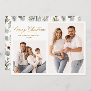 Cartão De Festividades Natal de Colagem de Fotos do Script Botânico 2 do